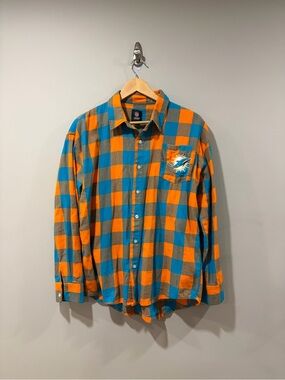 Miami Dolphins NFL Team Apparel Plaid Flannel Shirt Men’s Medium